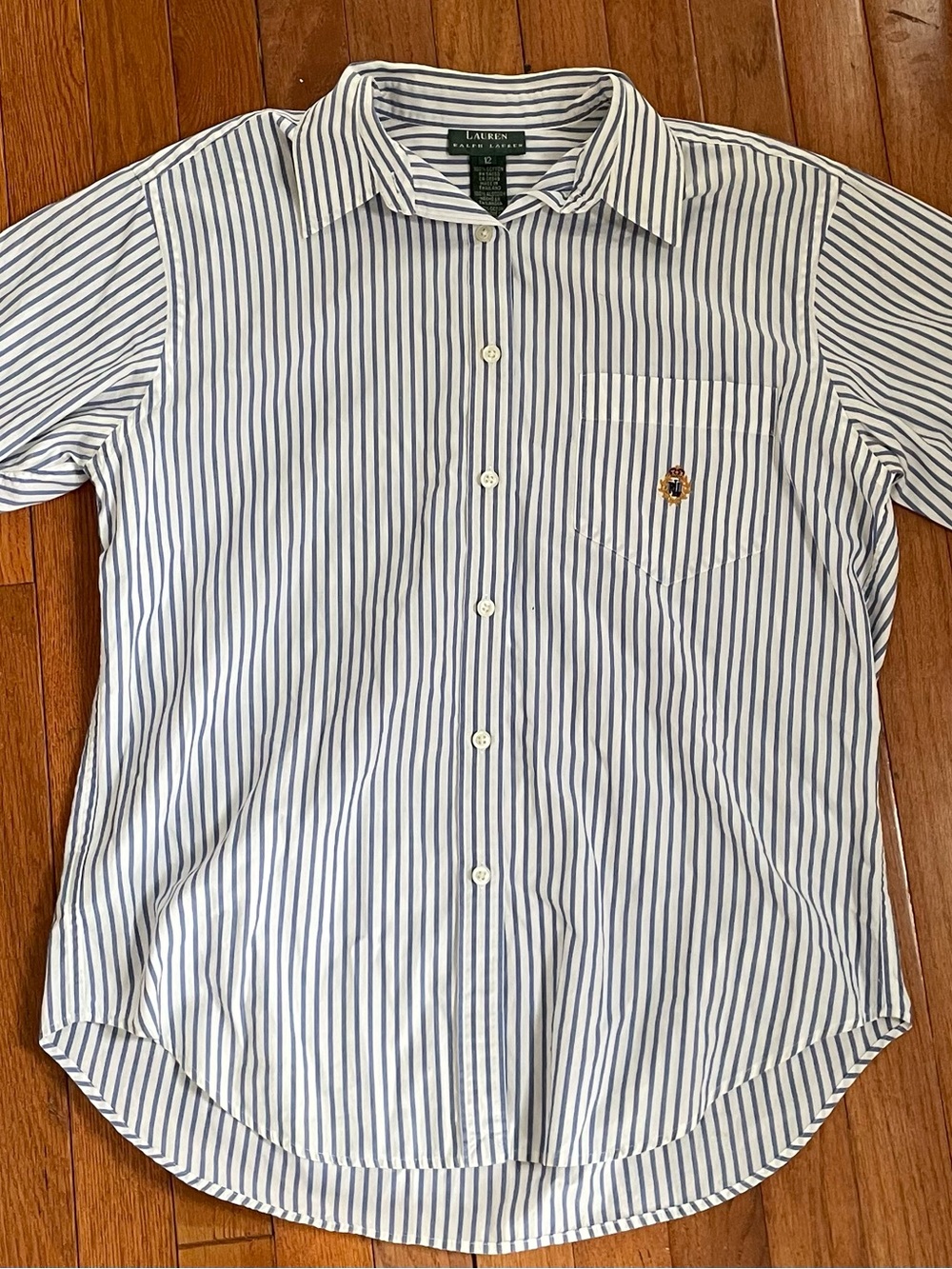 Lauren Ralph Lauren blue White stripe button  Shirt with crest logo 100% cotton